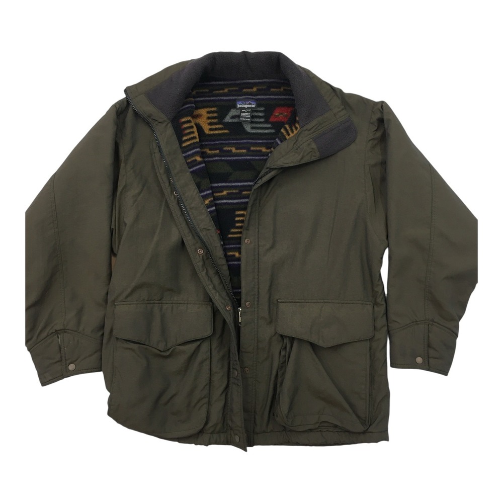 Vintage Patagonia Women's Fleece Lined Jacket Olive Aztec Print Size S (FLAW)